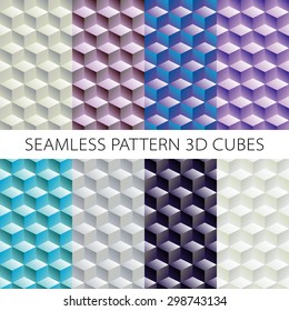 Isometric game brick cubes set. Vector cubes design elements for games. Seamless pattern.