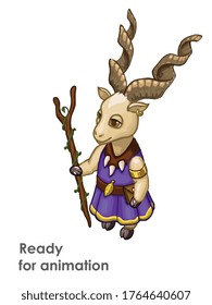 Isometric game character. Magic humanization of Markhor for animation. 