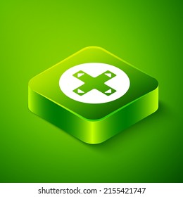 Isometric Game controller or joystick for game console icon isolated on green background. Green square button. Vector