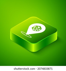 Isometric Game dice icon isolated on green background. Casino gambling. Green square button. Vector