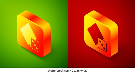 Isometric Game dice icon aislado en fondo verde y rojo. Juego de casino. Botón cuadrado. Vector