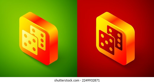 Isometric Game dice icon aislado en fondo verde y rojo. Juego de casino. Botón cuadrado. Vector