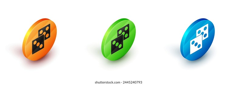 Isometric Game dice icon isolated on white background. Casino gambling. Circle button. Vector