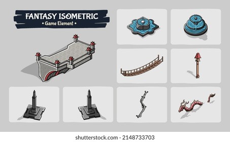 Isometrische Gameelemente Fantasy Game Assets - Vektorgrafik