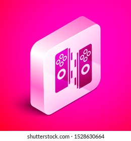 Isometric Gamepad icon isolated on pink background. Game controller. Silver square button. Vector Illustration