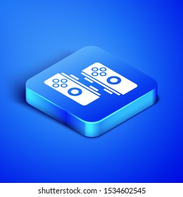 Isometric Gamepad icon isolated on blue background. Game controller. Blue square button. Vector Illustration