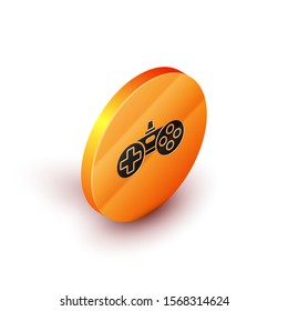 Isometric Gamepad icon isolated on white background. Game controller. Orange circle button. Vector Illustration