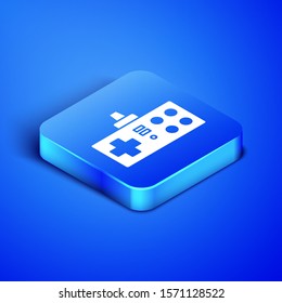 Isometric Gamepad icon isolated on blue background. Game controller. Blue square button. Vector Illustration