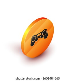 Isometric Gamepad icon isolated on white background. Game controller. Orange circle button. Vector Illustration