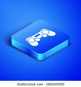 Isometric Gamepad icon isolated on blue background. Game controller. Blue square button. Vector Illustration