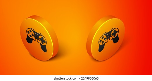 Isometric Gamepad icono aislado en el fondo naranja. Controlador de juego. Botón de círculo naranja. Vector