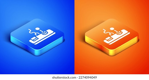 Isometric Gamepad icon isolated on blue and orange background. Game controller. Square button. Vector