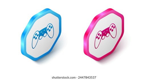 Isometric Gamepad icon isolated on white background. Game controller. Hexagon button. Vector