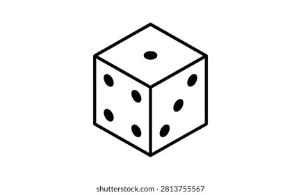 Isometric gaming dice with one dot on top face perspective.