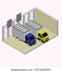 isometric garage test vector design illustration