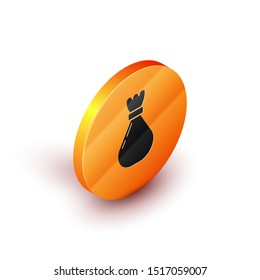 Isometric Garbage bag icon isolated on white background. Orange circle button. Vector Illustration