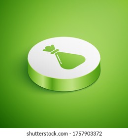 Isometric Garbage bag icon isolated on green background. White circle button. Vector Illustration