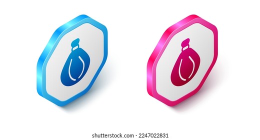 Isometric Garbage bag icon aislado en el fondo blanco. Botón hexagonal. Vector