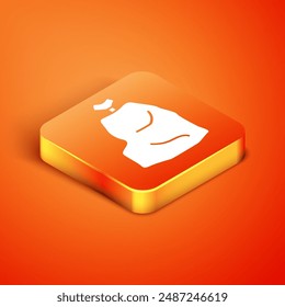 Isometric Garbage bag icon isolated on orange background.  Vector Illustration