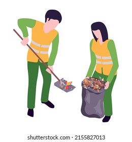 Isometric garbage recycling composition with sorting and pressing recycle infrastructure elements vector illustration