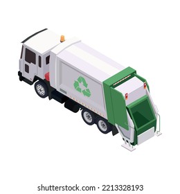 Isometric Garbage Truck With Recycling Symbol Back View 3d Vector Illustration