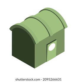 Isometric garbage waste recycling composition with isolated image of green trash container vector illustration