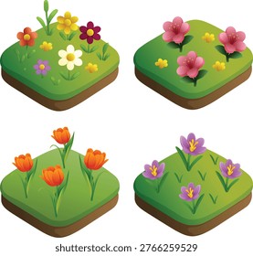 isometric garden flowers 3d set
