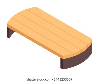 Isometric garden furniture isometric icon, bench. Vector terrace outdoor lounge or patio element, isolated on white background
