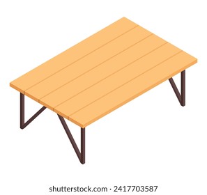 Isometric garden furniture isometric icon, table. Vector terrace outdoor lounge or patio element, isolated on white background