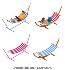 Isometric Garden hammock. Relaxing in the hammock in the summer garden