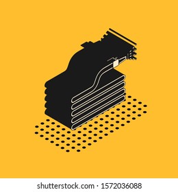 Isometric Garden hose or fire hose icon isolated on yellow background. Spray gun icon. Watering equipment.  Vector Illustration