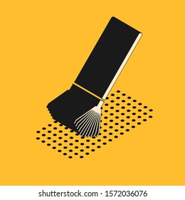 Isometric Garden rake for leaves icon isolated on yellow background. Tool for horticulture, agriculture, farming. Ground cultivator.  Vector Illustration