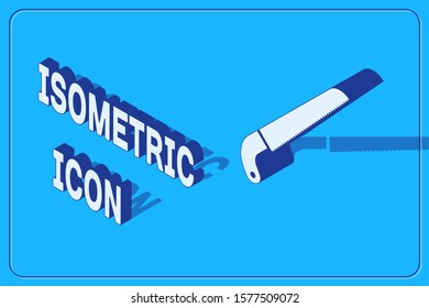 Isometric Garden saw icon isolated on blue background.  Vector Illustration