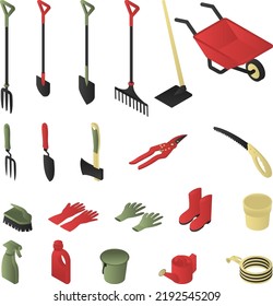 Isometric Gardening Tools Set Isolated