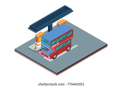 Isometric Gas filling station Vector illustration