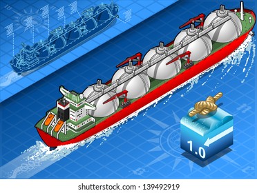 Isometric Gas Oil Tanker Ship.