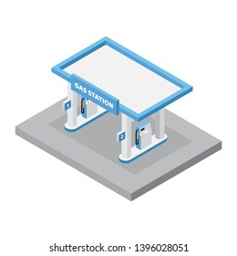 Isometric Gas Station Building With Fuel Machine Vector