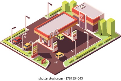 isometric gas station vector illustration