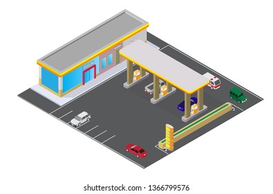 isometric Gas station vector illustrations