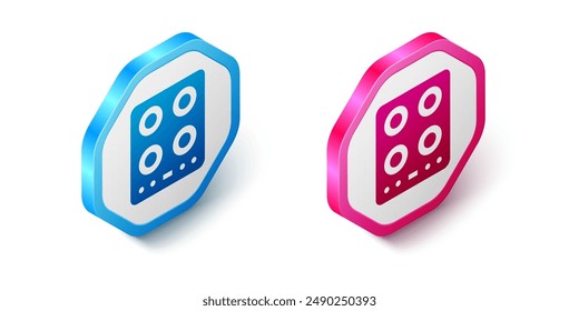 Isometric Gas stove icon isolated on white background. Cooktop sign. Hob with four circle burners. Hexagon button. Vector