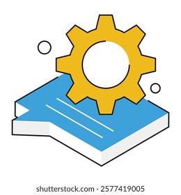 Isometric gear with graph and checkmark, ideal for customization platforms, system settings, and business tool configurations.