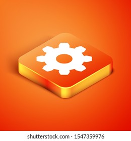 Isometric Gear icon isolated on orange background. Cogwheel gear settings sign. Cog symbol.  Vector Illustration
