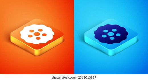 Isometric Gear icon isolated on orange and blue background. Cogwheel gear settings sign. Cog symbol.  Vector