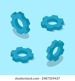 Isometric gear icon on blue background. Settings sign vector illustration in 3d