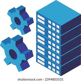 Isometric gear and server image icon material