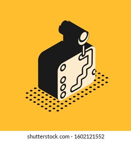 Isometric Gear shifter icon isolated on yellow background. Transmission icon.  Vector Illustration