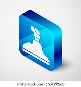 Isometric Gear shifter icon isolated on white background. Transmission icon. Blue square button. Vector Illustration