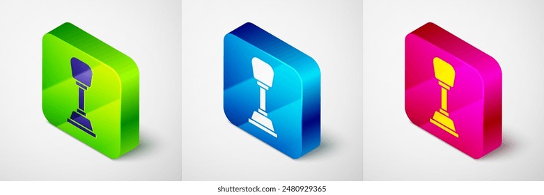 Isometric Gear shifter icon isolated on grey background. Manual transmission icon. Square button. Vector