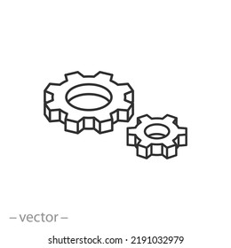 isometric gears icon, cog wheel, engine circle, thin line web symbol on white background - editable stroke vector illustration