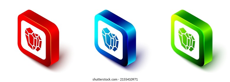 Isometrisches Gem-Stein-Symbol einzeln auf weißem Hintergrund. Schmucksymbol. Diamant. Rot, blau und grün. Vektorgrafik